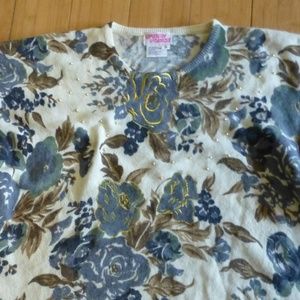 Vivian Forest floral fall sweater beading pearls s